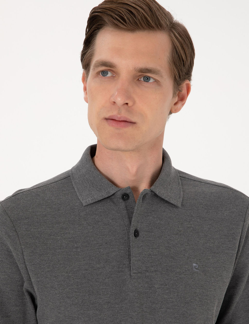 Antrasit Melanj Slim Fit K_vr_lmaz Polo Yaka Basic Pike Sweatshirt