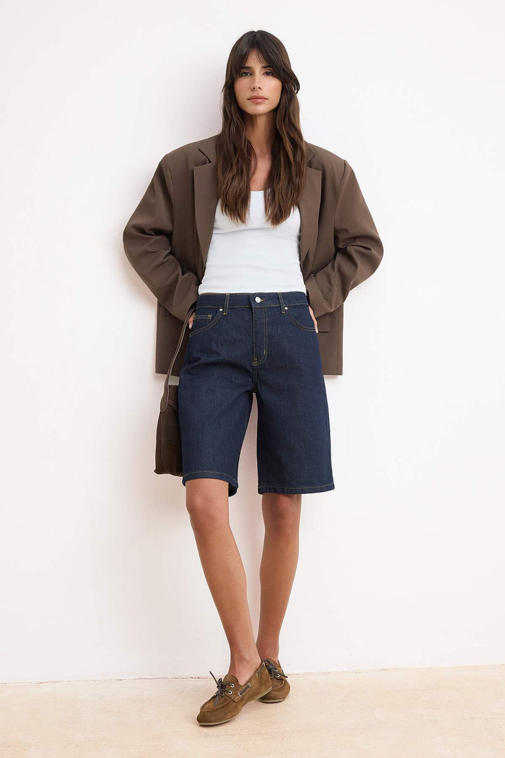 Koyu Mavi Yuksek Bel Denim Bermuda TWOSS24SR00007