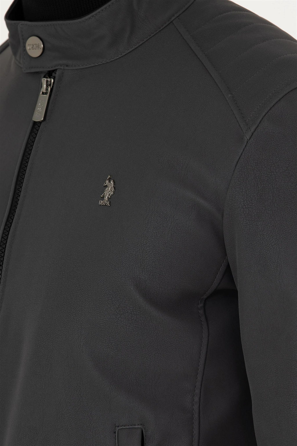 U. S. Polo Assn / Мужская кожаная куртка антрацитового цвета - U.s. polo assn фото 7