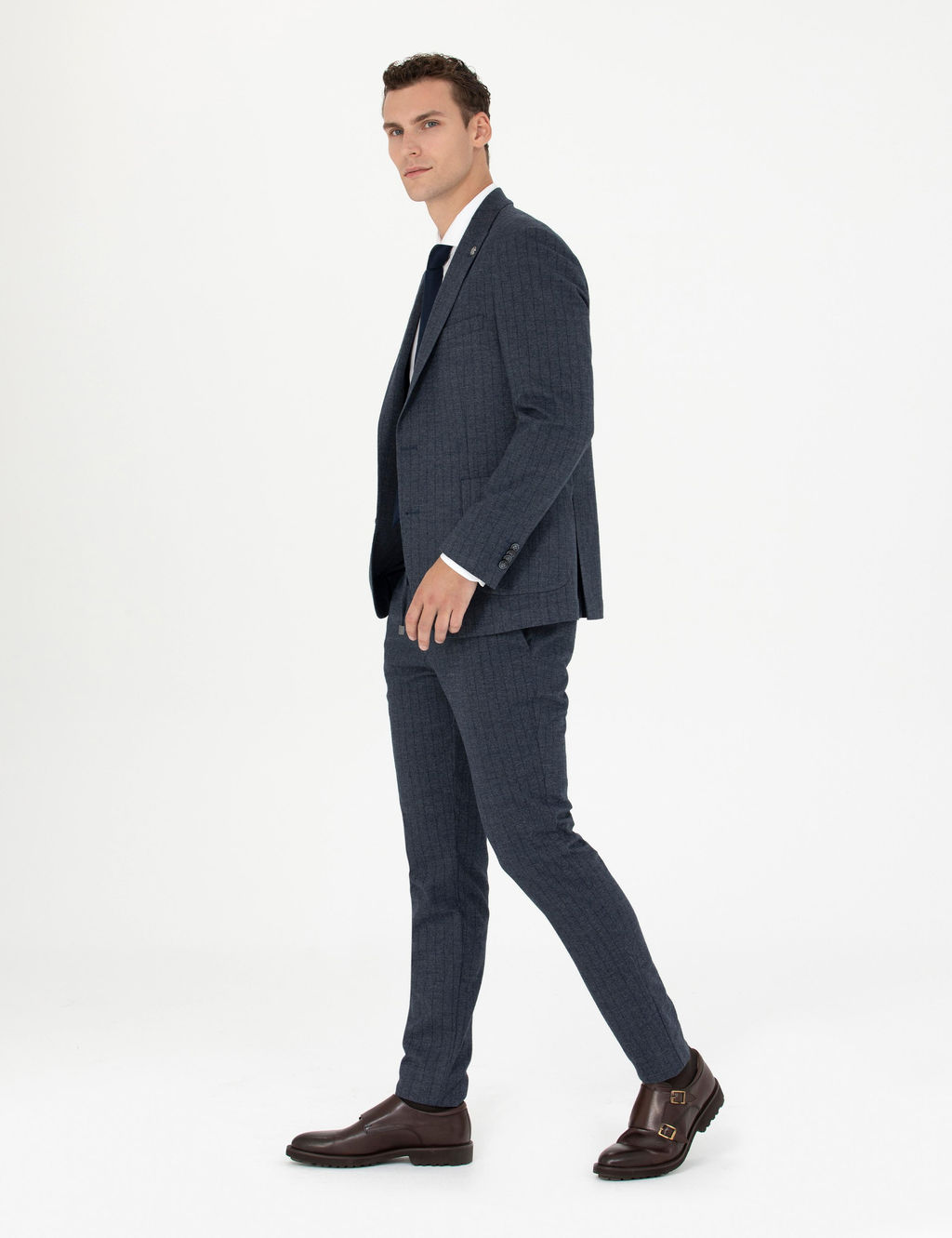Lacivert Ekstra Slim Fit _izgili Tak_m Elbise