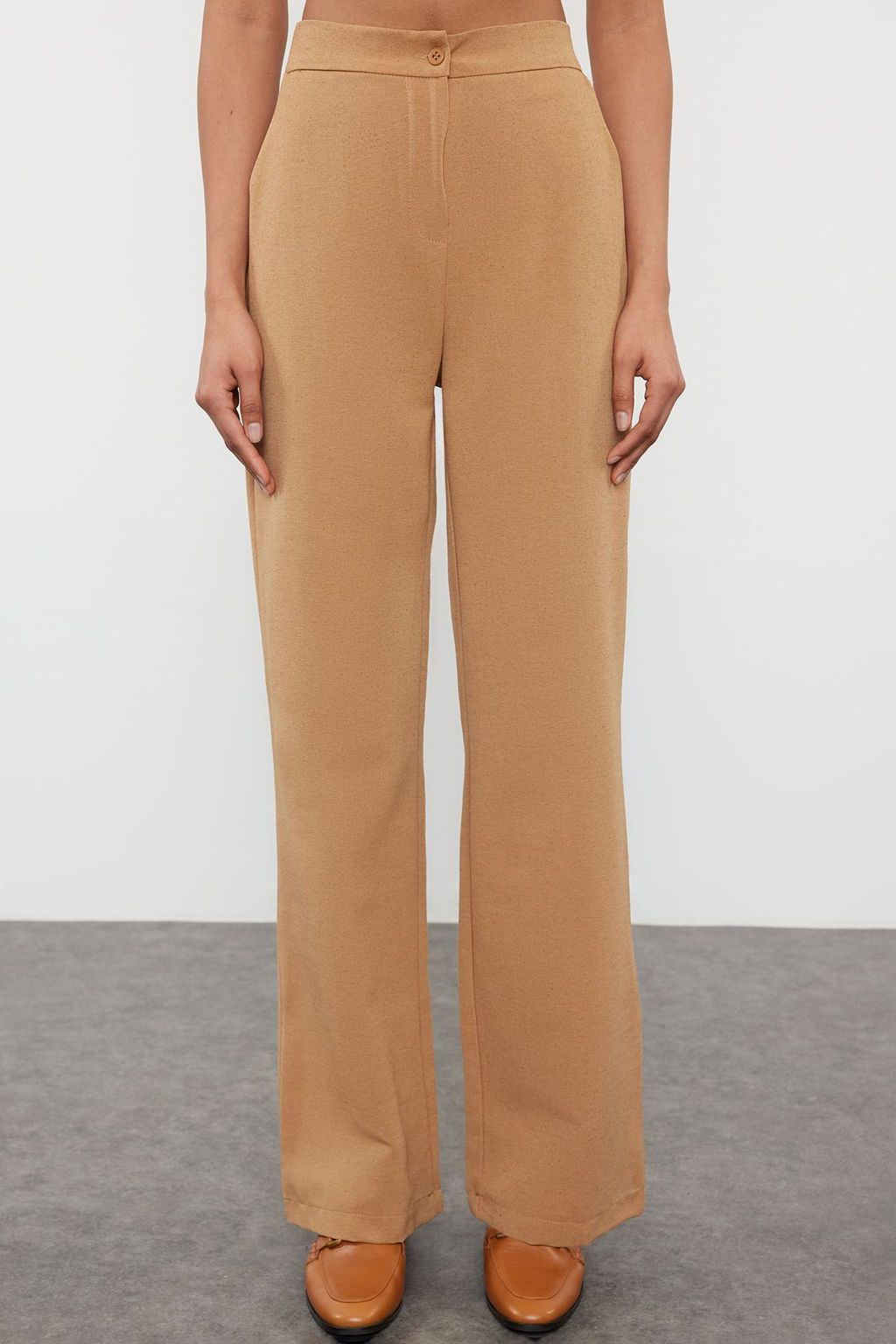 TRENDYOLMILLA Haki Keten Gorunumlu Straight/Duz Kesim Dokuma Pantolon TWOSS24PL00163 фото 3