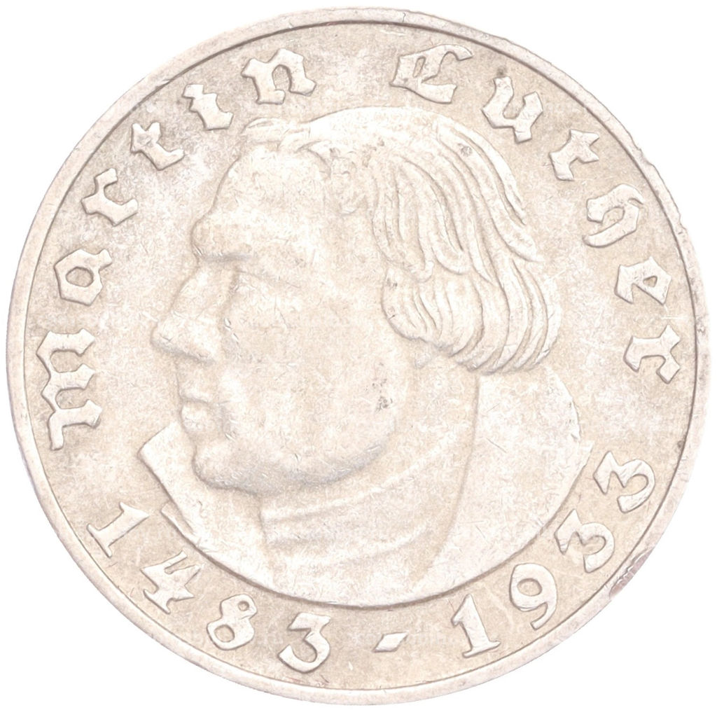 2 рейхсмарки 1933 года A Германия 450 лет со дня рождения Мартина Лютера