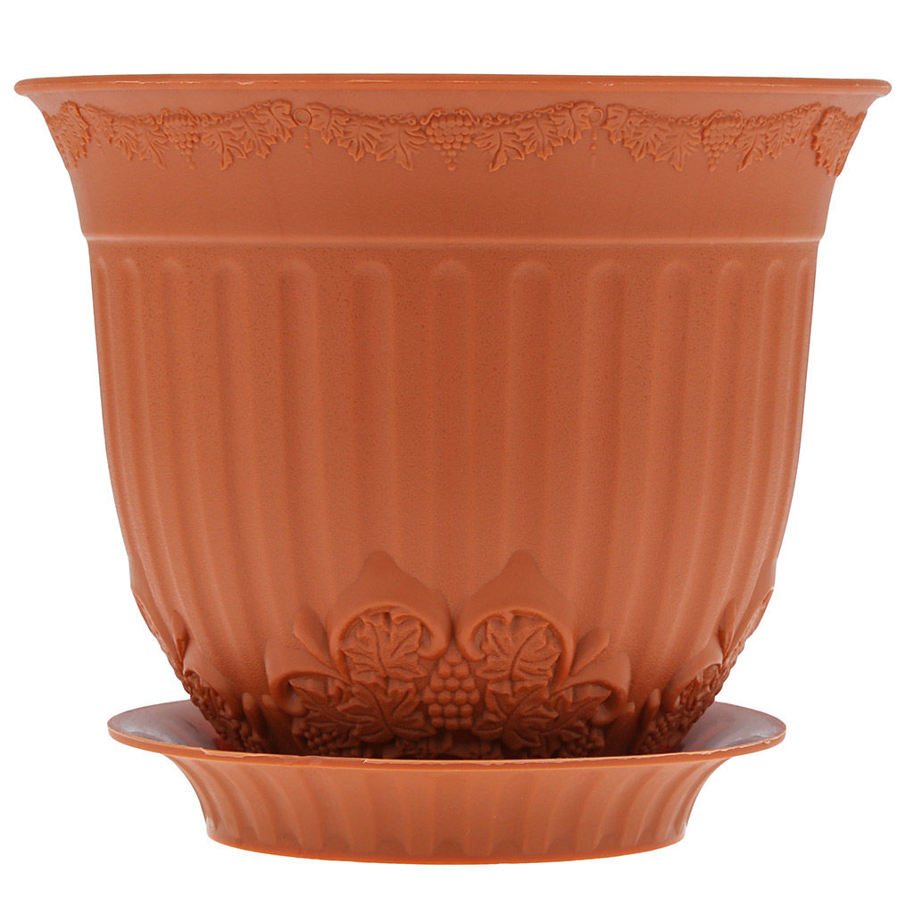 Терракот Горшок для цветов 1,7л, с поддоном, д17см, h14см, резной орнамент, морозостойкий полипропилен, т.м. NECO (Россия) - Домашняя мода фото 2