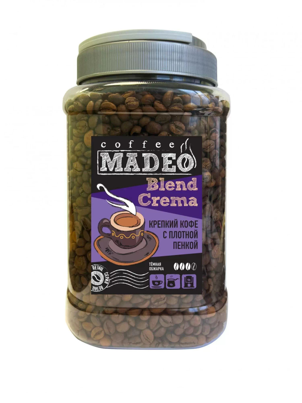 Кофе натуральный Blend Crema кофе в зернах 1 кг (банка)