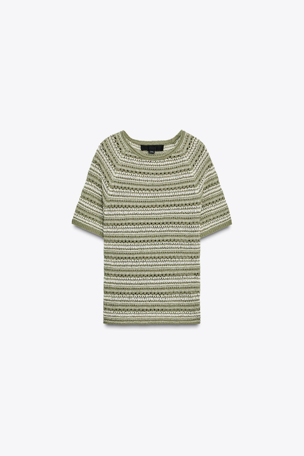 STRIPED TEXTURED KNIT SHORT SLEEVE TOP