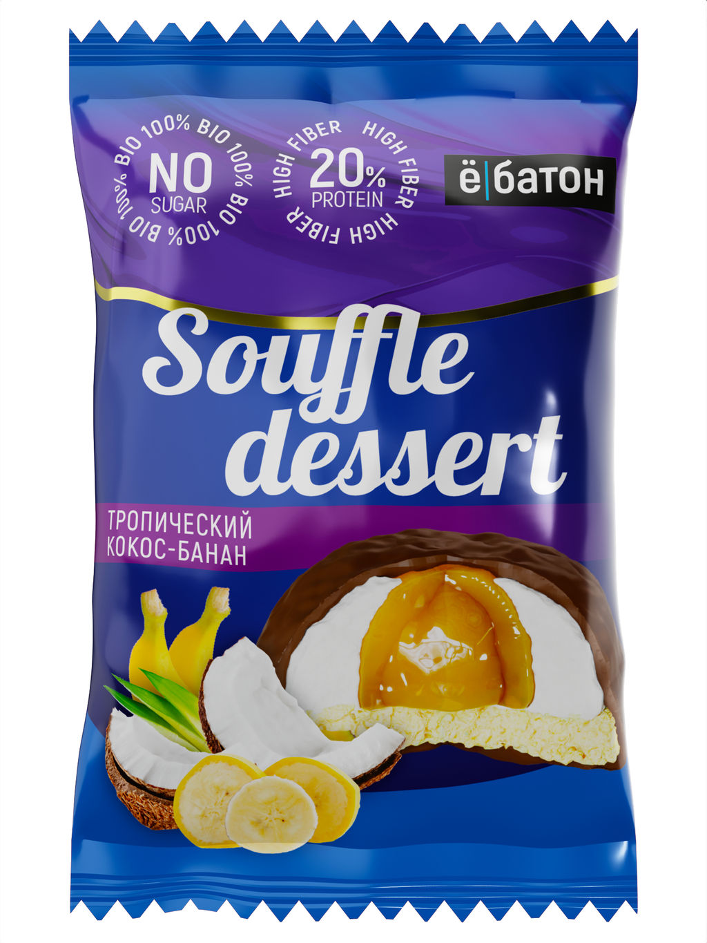 Печенье Souffle dessert, вкус тропический кокос - банан под ТМ Ё|батон, 50 г