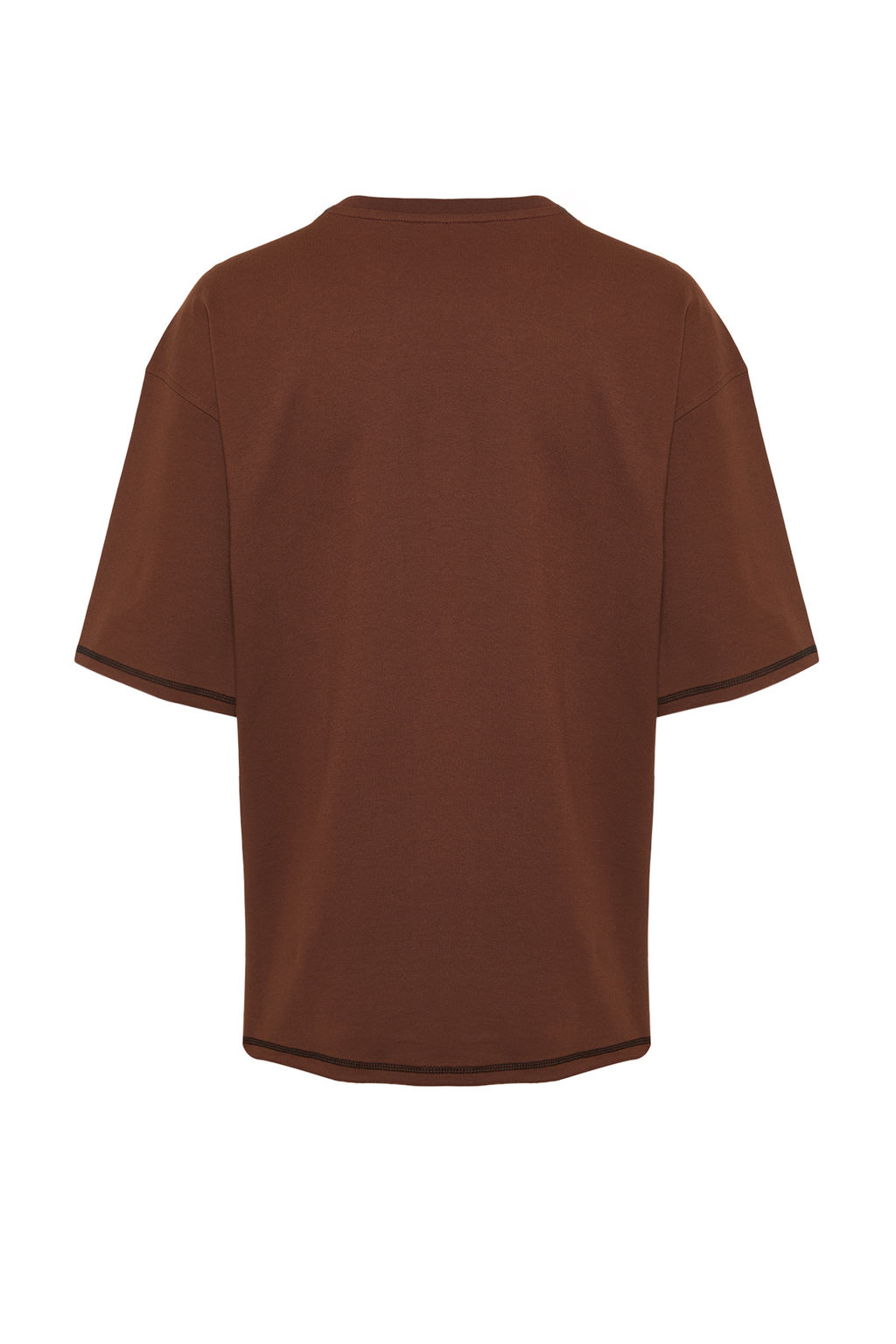 Kahverengi Oversize Dikis Detayl? %100 Pamuklu T-Shirt TMNSS24TS00094