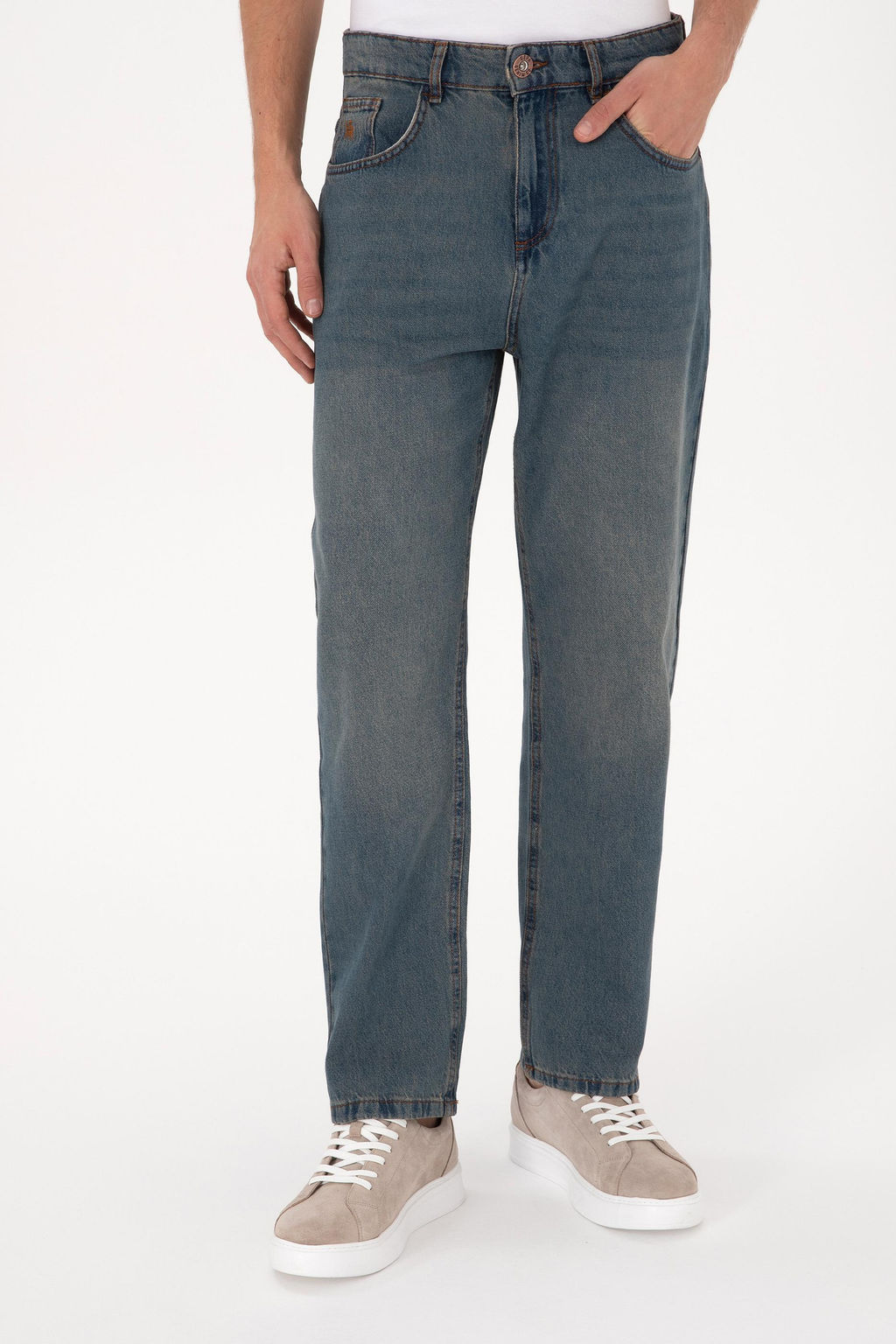 Erkek Ye_il Loose Fit Jean Pantolon
