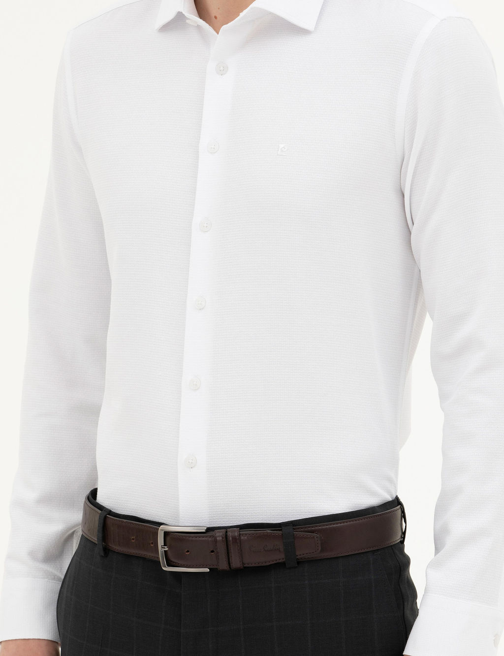 Рубашка Pierre Cardin Slim Fit белая с длинным рукавом