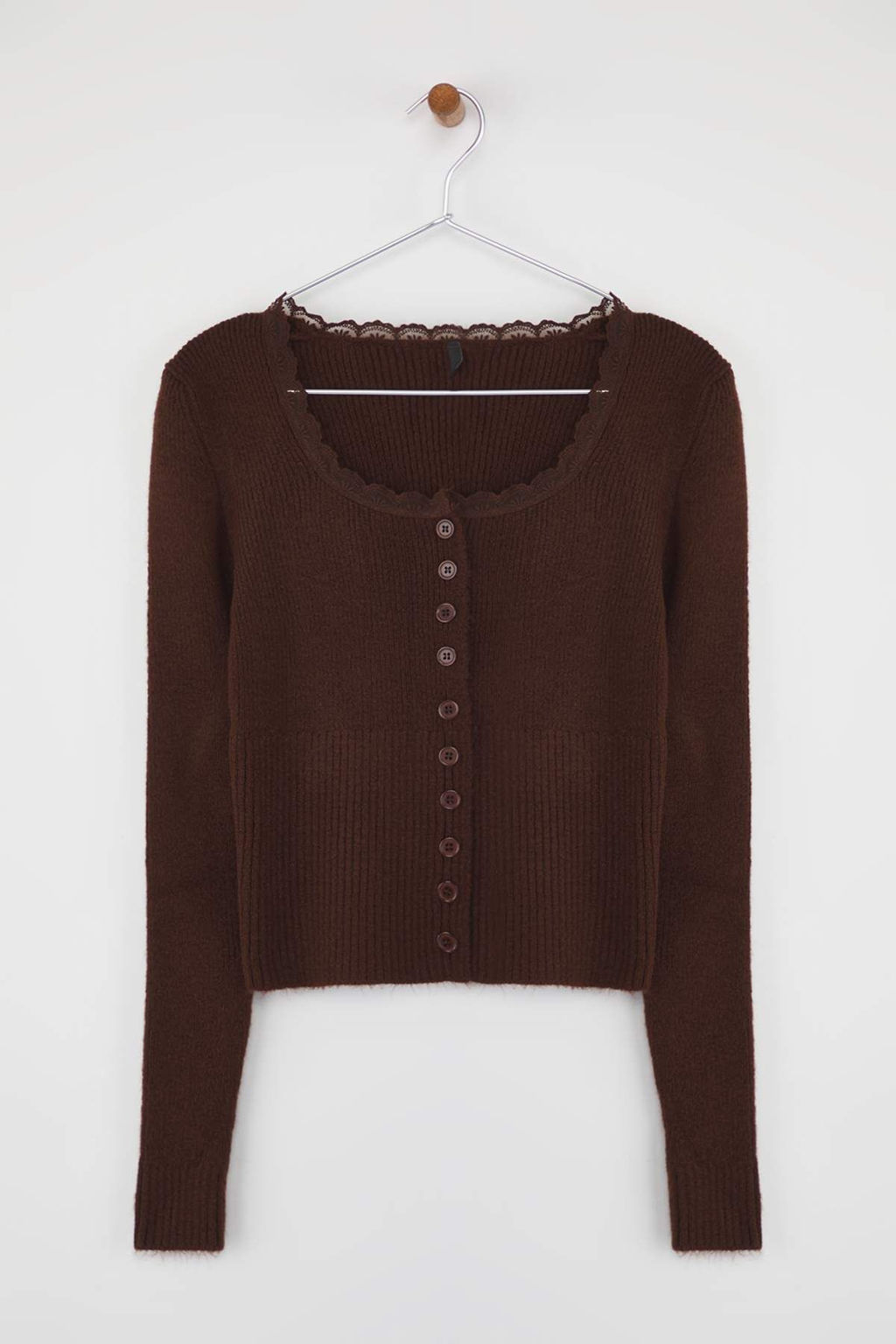 Tas Crop Dantel Garnili Kare Yaka Yumusak Dokulu Fitted/Vucudu Saran Triko H?rka TWOAW26HI00061 - Trendyolmilla фото 5