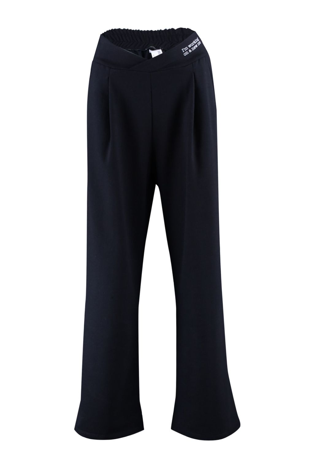 Siyah Bask? Detayl? Wide Leg/Rahat Kesim Asimetrik Bel Orme Pantolon TWOAW23PL00389