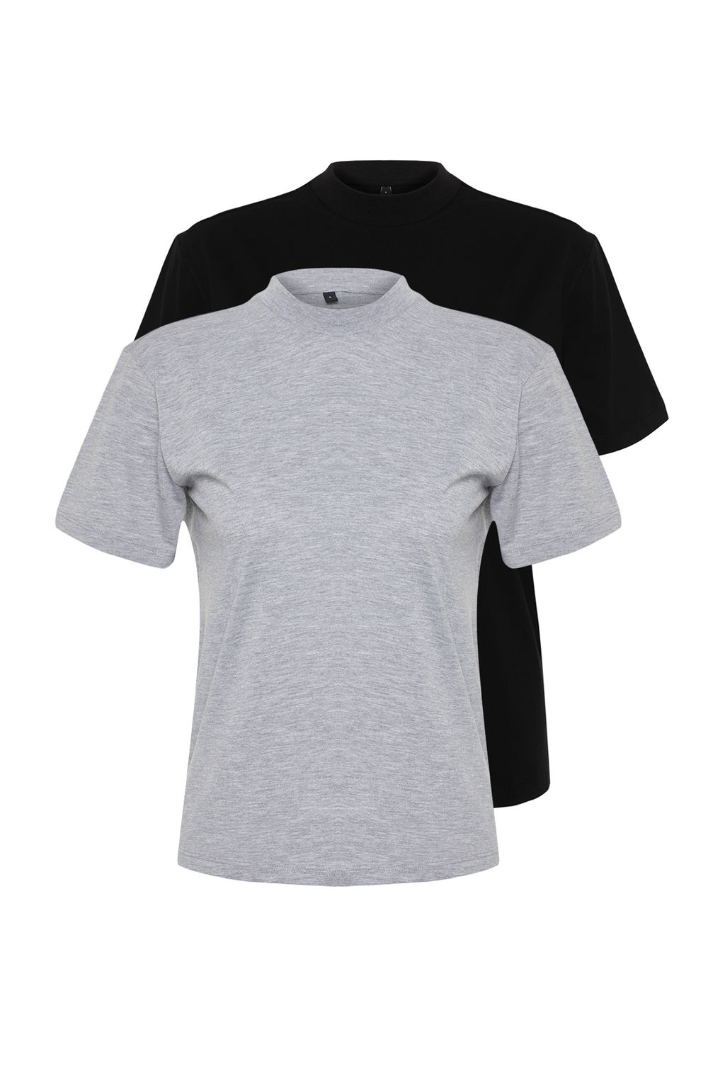 Siyah-Gri Melanj 2li Paket Basic Dik Yaka Orme T-Shirt TWOSS20TS1500