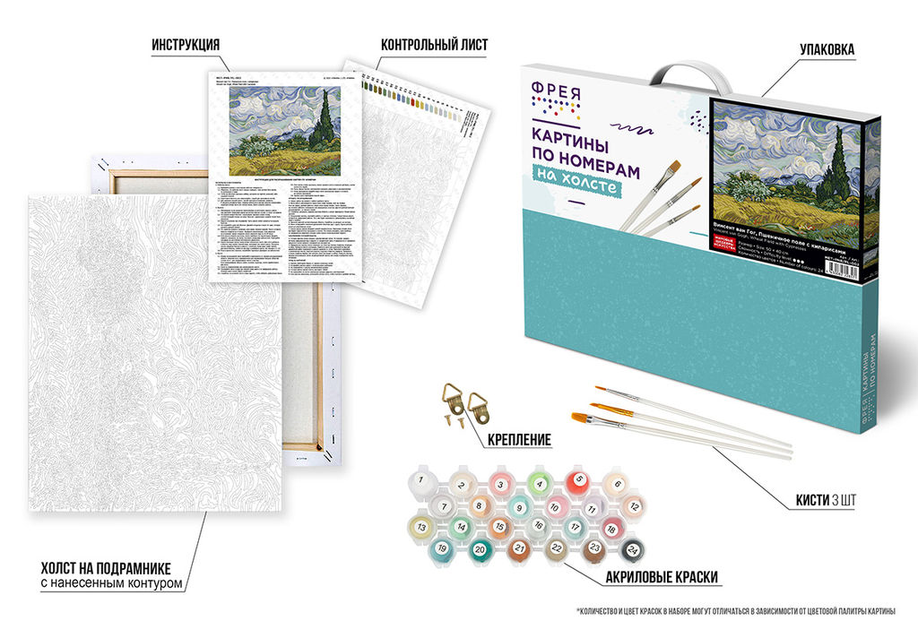 ФРЕЯ MET-PNB/PL-002 Набор для раскрашивания по номерам 50 х 40 см Винсент ван Гог, Пшеничное поле с кипарисами