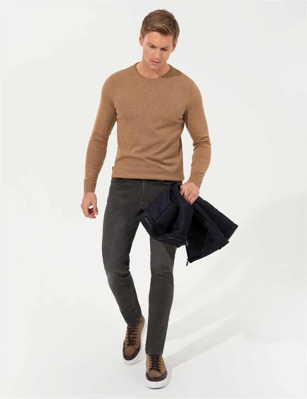 Camel Melanj Slim Fit Bisiklet Yaka Basic Triko Kazak - Pierre cardin фото 2
