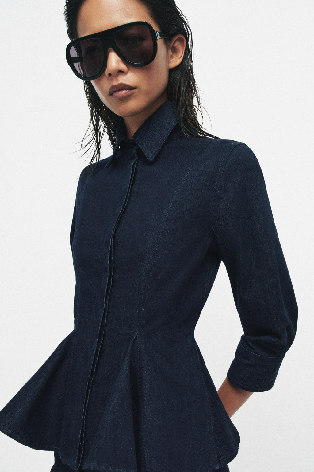 CAMISA DENIM PEPLUM ZW COLLECTION / Azul - Zara фото 2