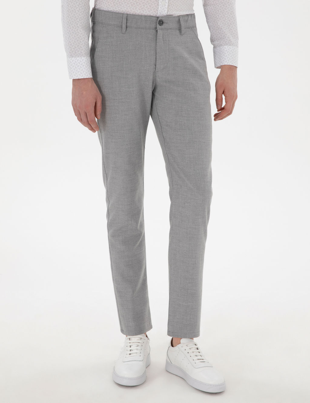 Gri Slim Fit Beli Lastikli Kanvas Pantolon