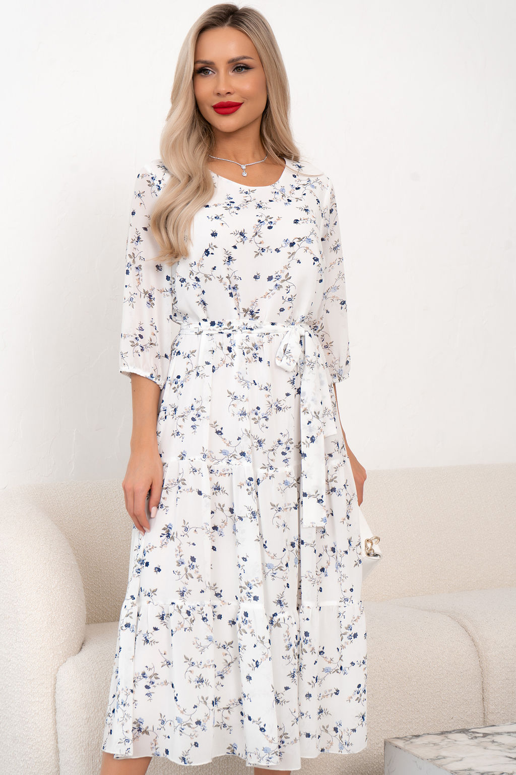 Платье Хелен (белый/синий принт) Р11-2075/11 - Николь фото 5