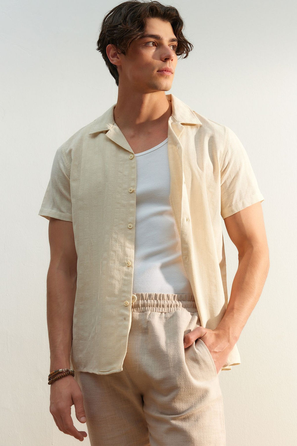 TRENDYOL MAN Kahverengi Regular Fit Dokulu Yazl?k Keten Gorunumlu TMNSS23GO00070 - Trendyolmilla фото 16