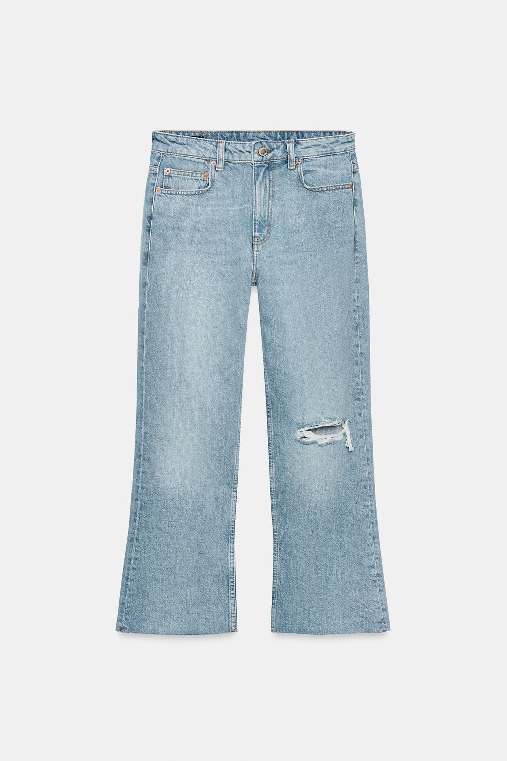 JEANS ZW COLLECTION RELAXED BOOTCUT TIRO MEDIO CROPPED / Azul claro - Zara фото 8