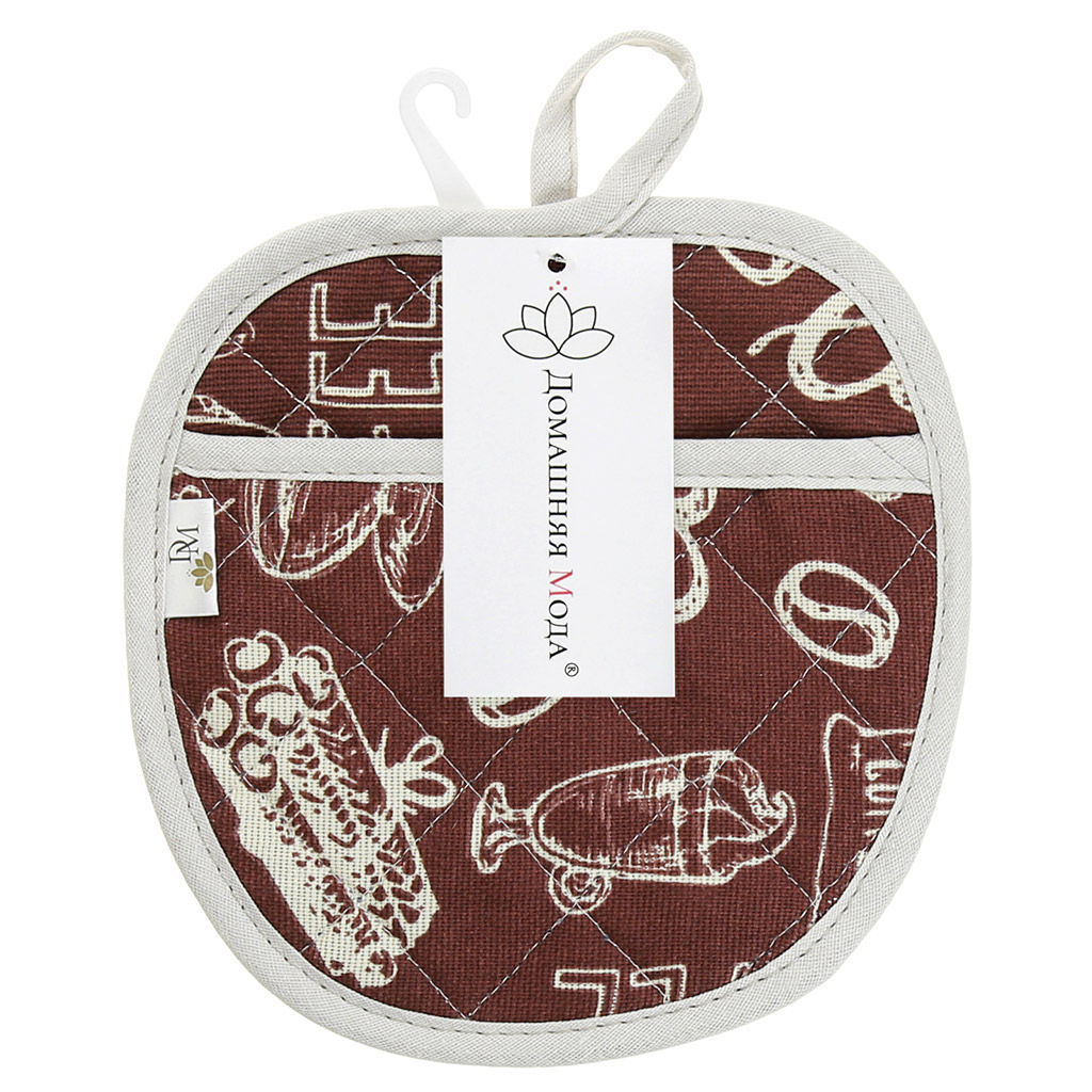 Прихватка с запахом 19х19см Эспрессо, вид 1, форма Яблоко, рогожка 171г/м2, хлопок 100%, наполнитель - ватин 280г/м2, на пластмассовом подвесе, Домашняя мода (Россия)  фото 4
