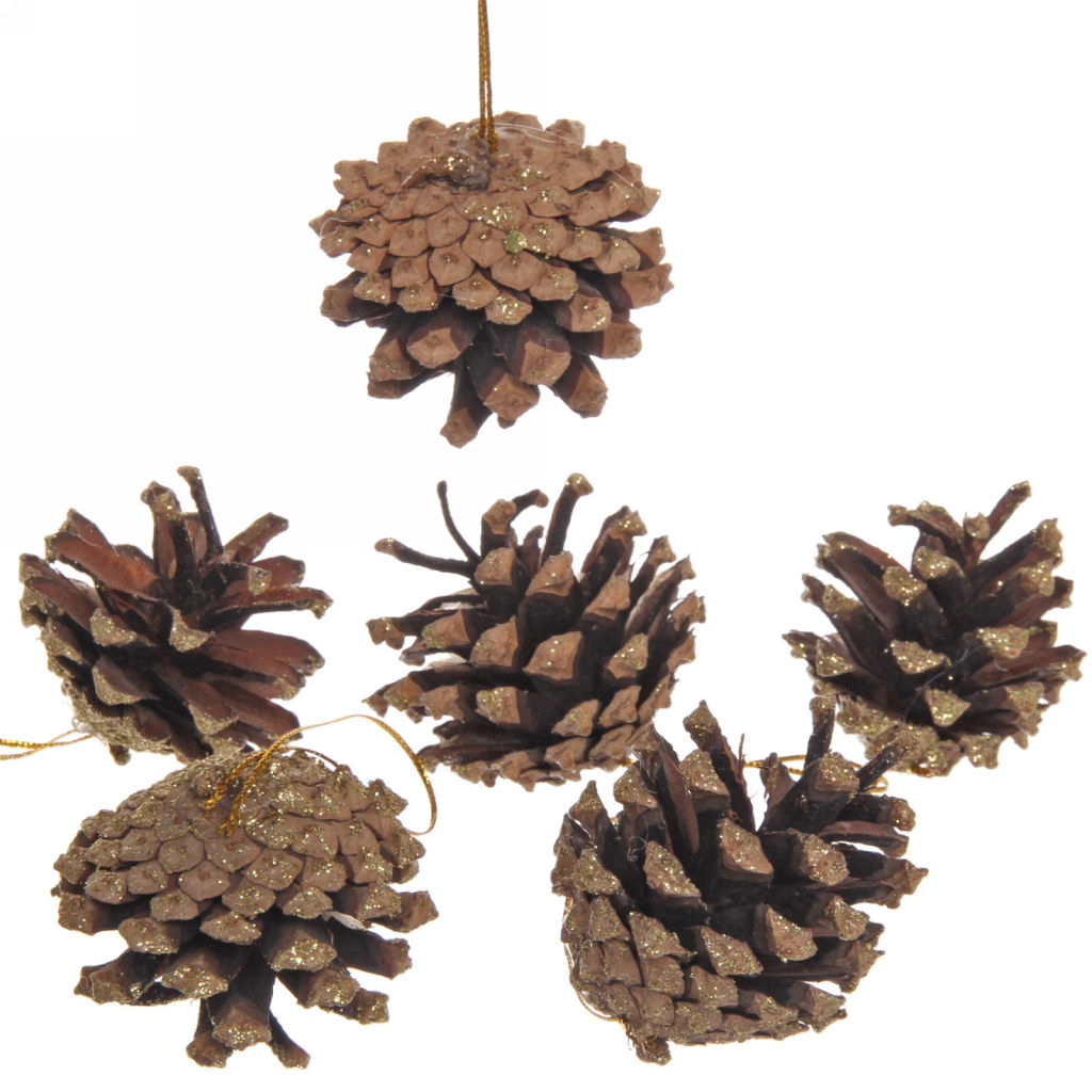 Цена за 2 шт. Украшение новогоднее "Шишки с золотым инеем" 5,5 см (набор 6 шт)