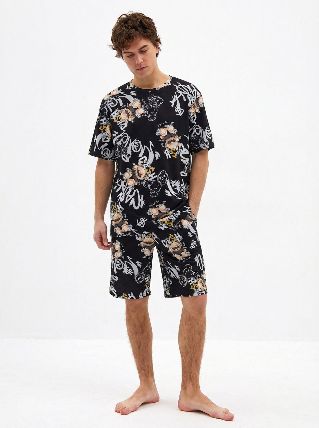 Пижама мужская кулирка с шортами "ЧЕЛСИ" МИШКИ ЧЕРНЫЙ