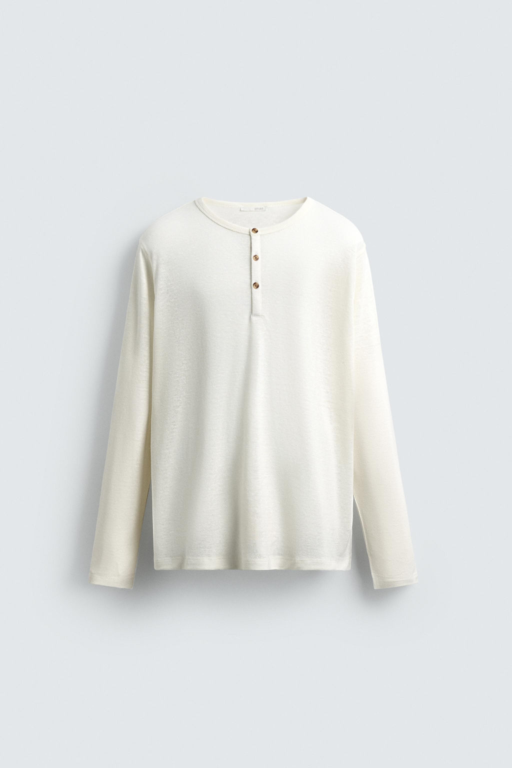 HEMP AND VISCOSE BUTTON-NECK T-SHIRT - Zara фото 7