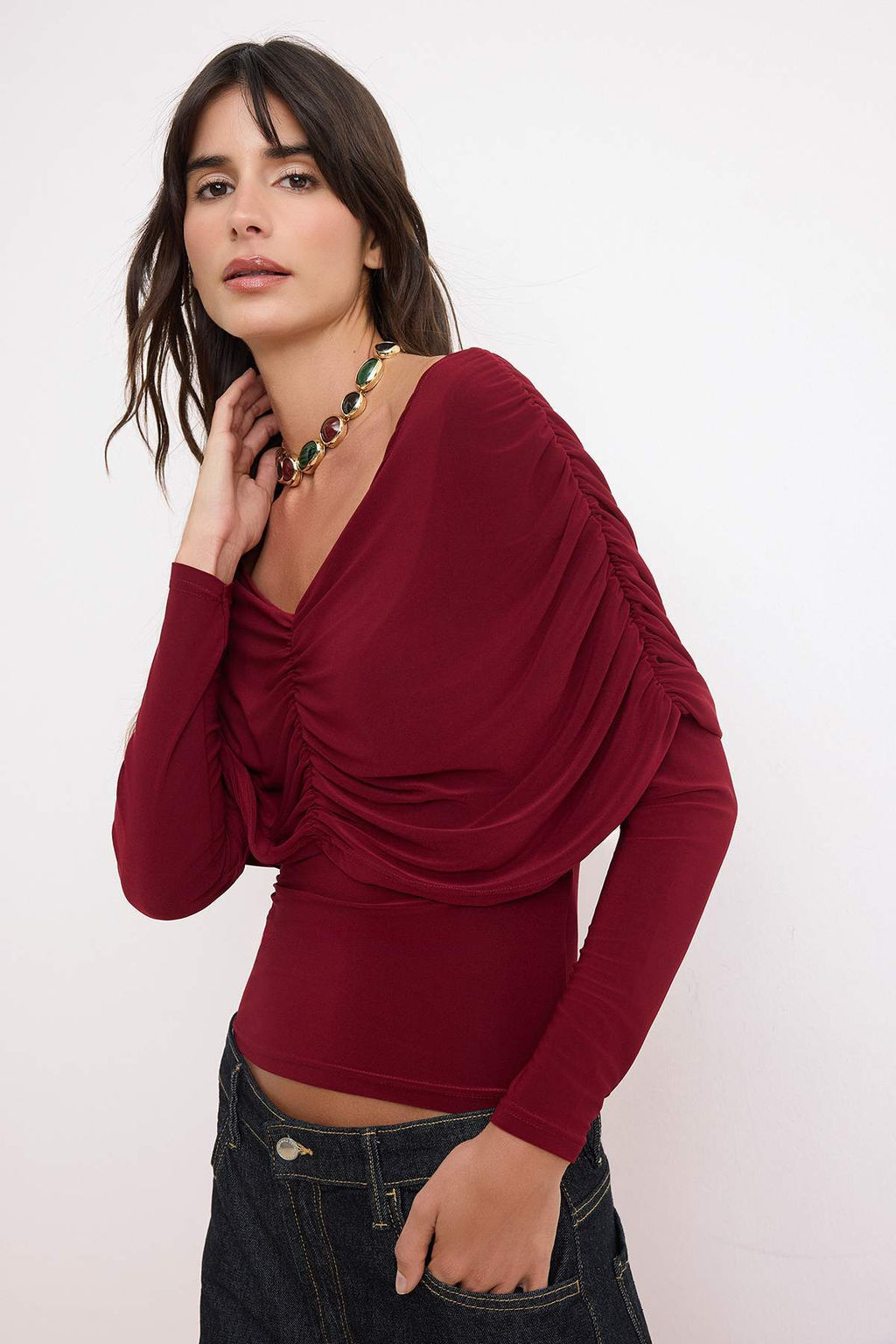 Siyah Fitted/Vucuda Oturan Carmen Yaka Buzgu Detayl? Uzun Kol Orme Bluz TWOSS26BZ00694 - Trendyolmilla фото 5