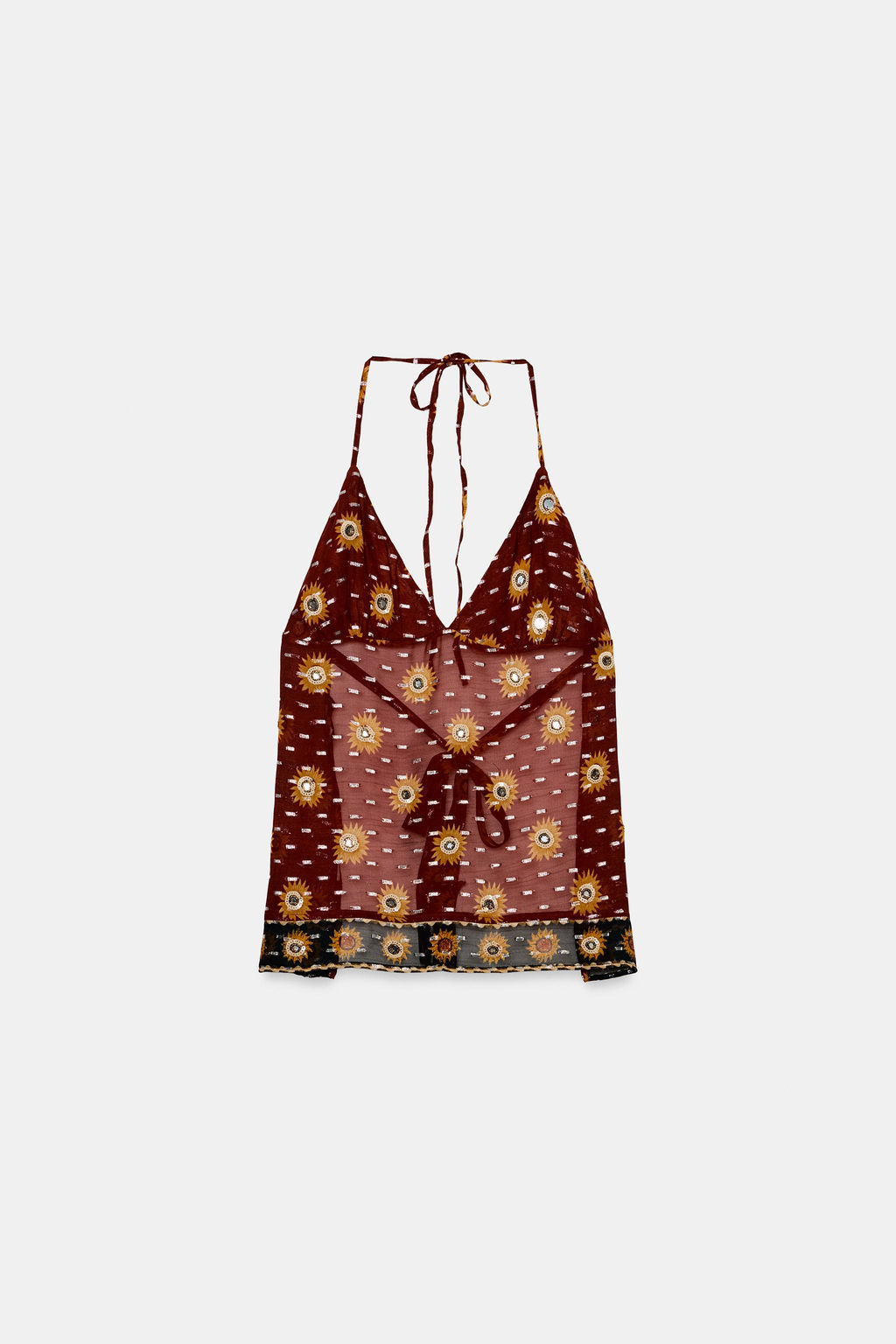 TOP HALTER GEORGETTE ESTAMPADO ABALORIOS / Granate - Zara фото 7
