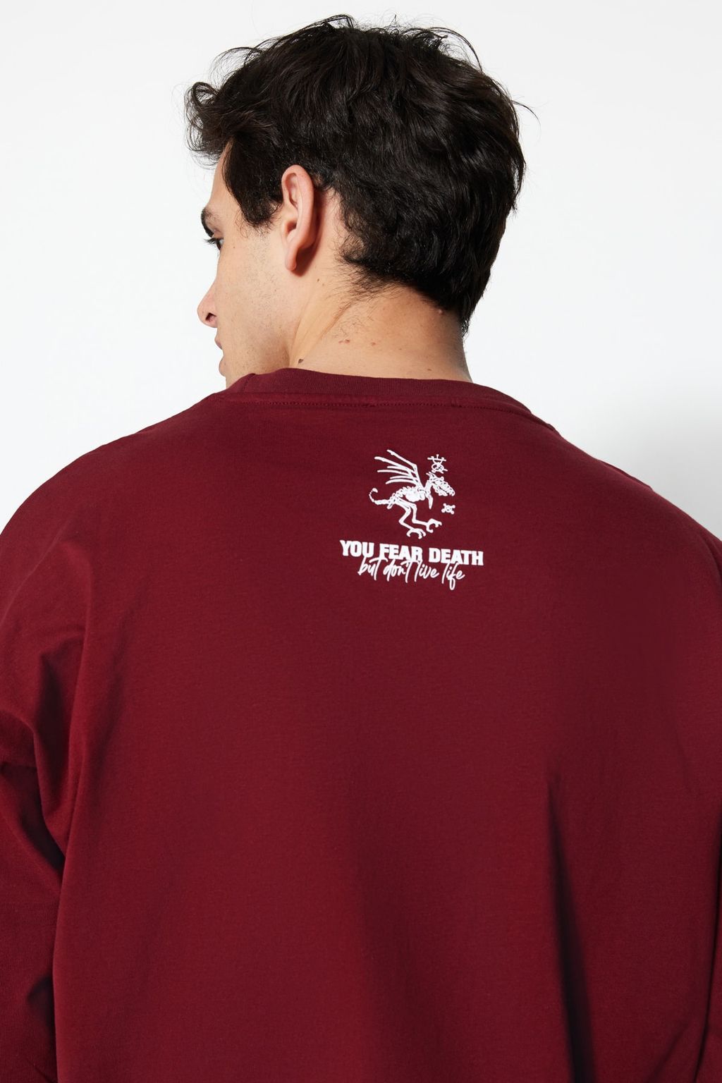 TRENDYOL MAN Bordo Oversize/Genis Kesim %100 Pamuklu Minimal Yaz? Bask?l? T-Shirt TMNSS23TS00099 - Trendyolmilla фото 4