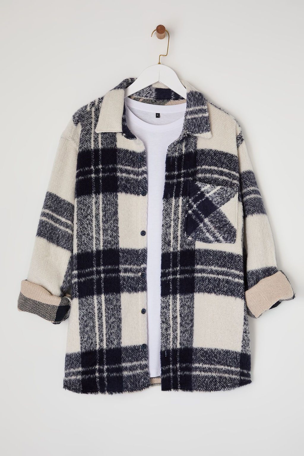 TRENDYOL MAN Buyuk Beden Ekru Oversize K?sl?k Kareli Oduncu Gomlek Ceket TMNAW25AX00009 - Trendyolmilla фото 6