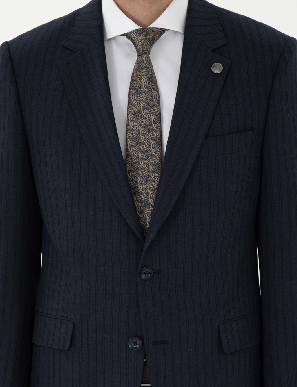 Lacivert Slim Fit _izgili Tak_m Elbise