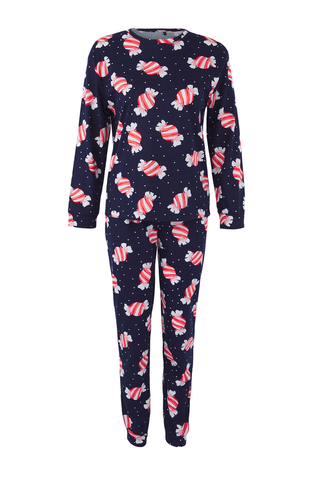 Teen Lacivert %100 Pamuklu Eglenceli Seker Bask?l? Orme Pijama Tak?m? THMAW26PT00018