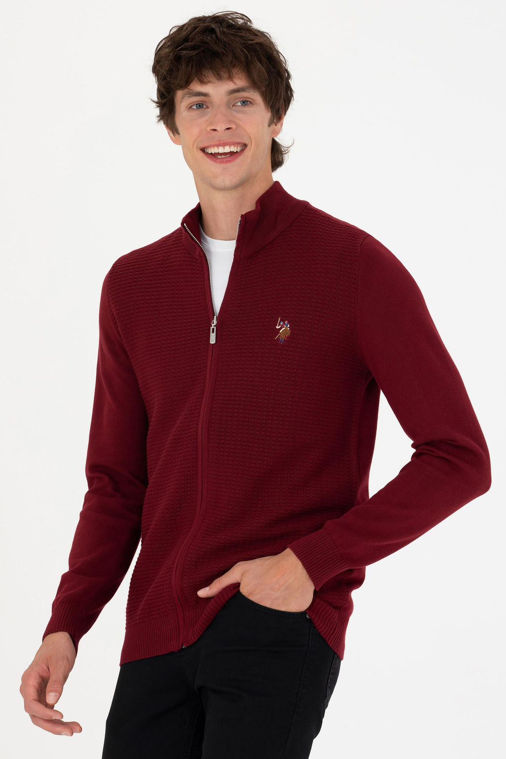 U. S. Polo Assn / Мужской бордовый базовый трикотажный кардиган - U.s. polo assn фото 15