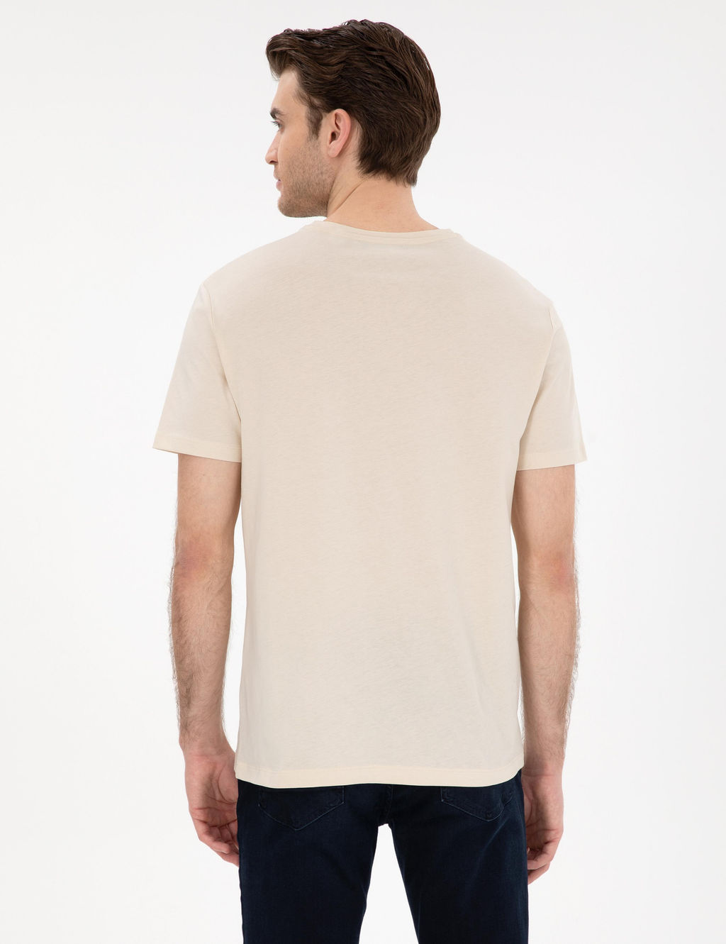 Bej %100 Pamuk Slim Fit Bisiklet Yaka Basic Ti__rt - Pierre cardin фото 5