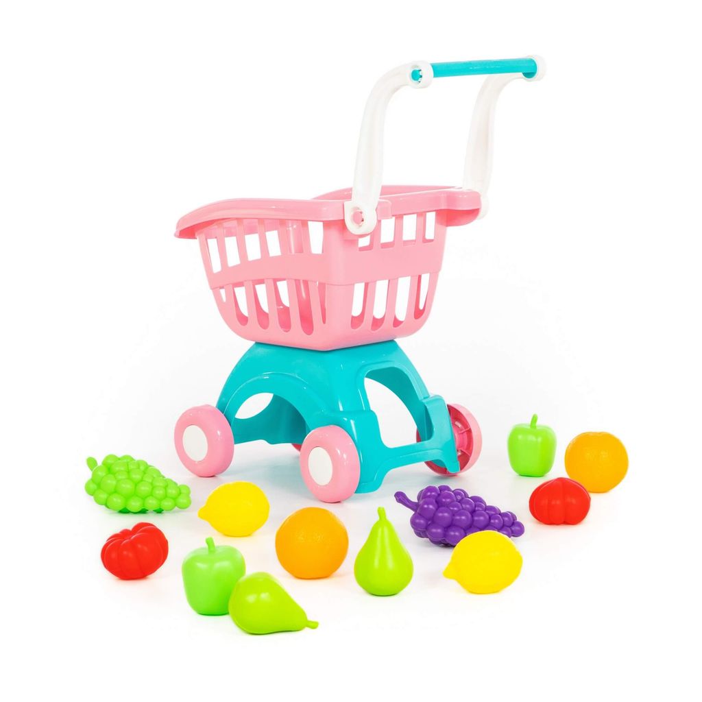 Тележка для маркета Мини + набор продуктов №15 (12 элементов) (в сеточке) - Полесье фото 2