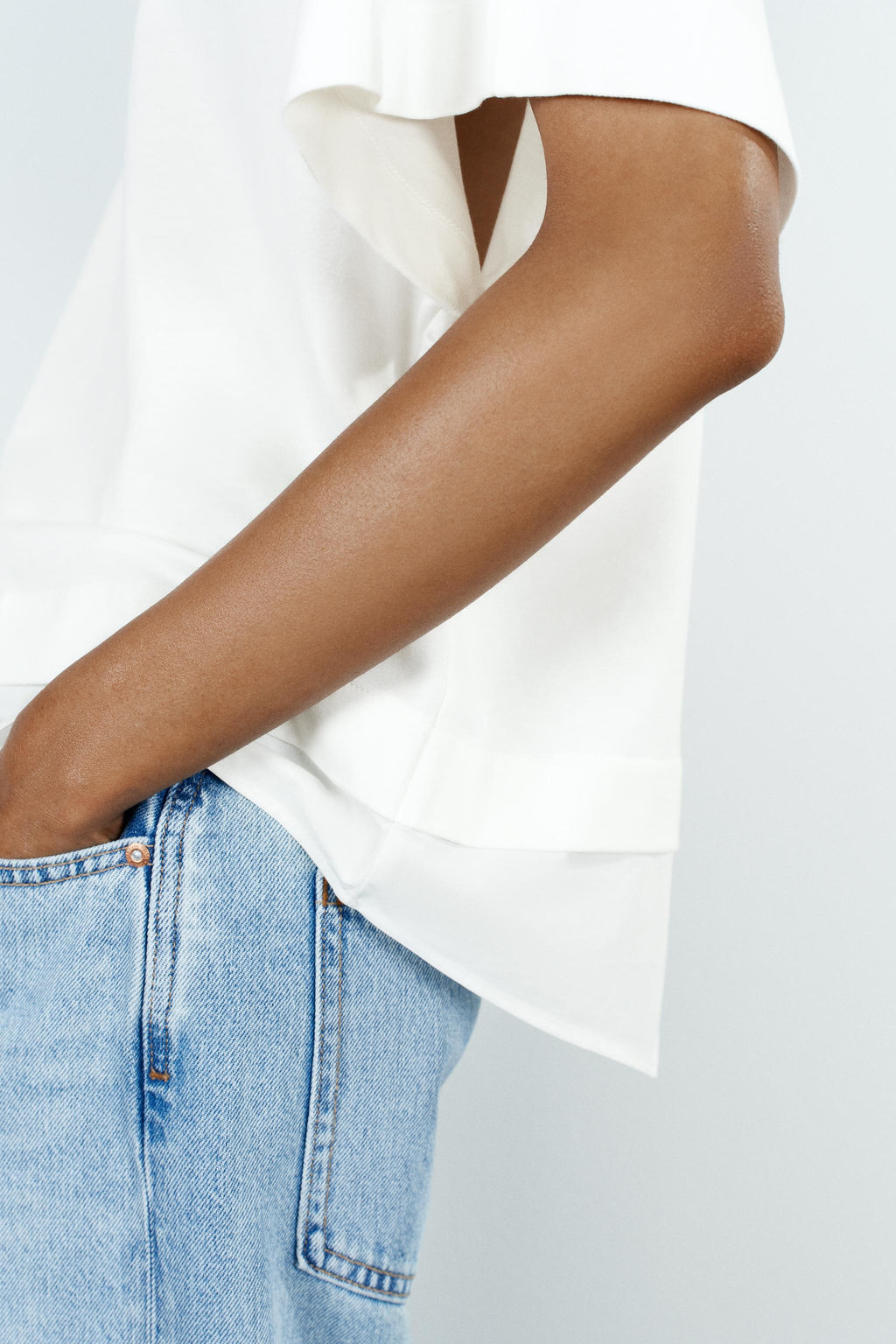 CAMISETA COMBINADA ALGOD?N / Blanco - Zara фото 6