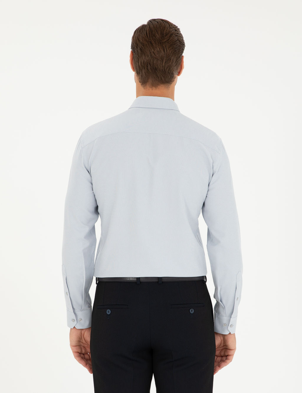Gri Oxford Slim Fit Uzun Kollu G_mlek