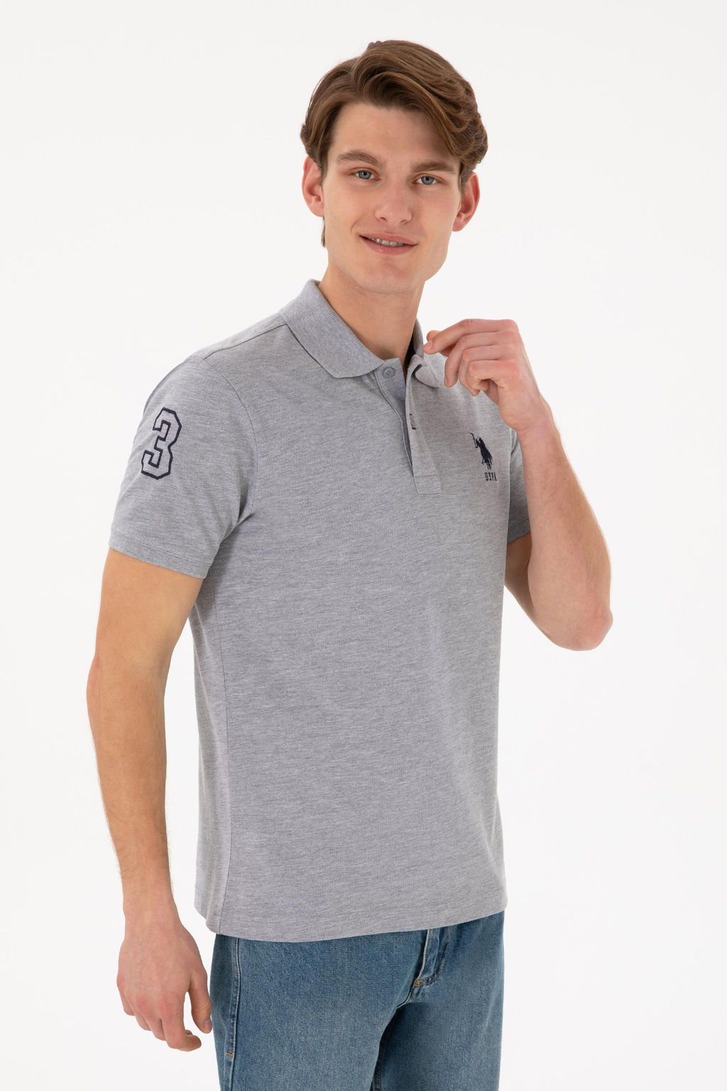 Erkek Slim Fit Polo Yaka Gri Melanj Basic Ti__rt Sepette S_rpriz _ndirim - U.s. polo assn фото 2