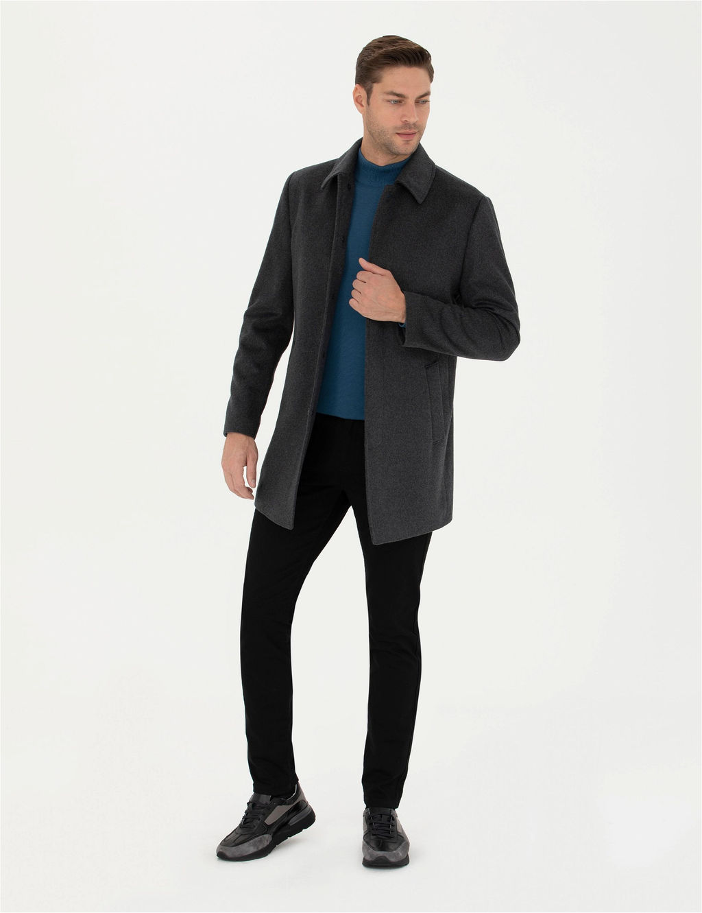 Antrasit Y_n Kar___ml_ Slim Fit Ka_e Kaban - Pierre cardin фото 4