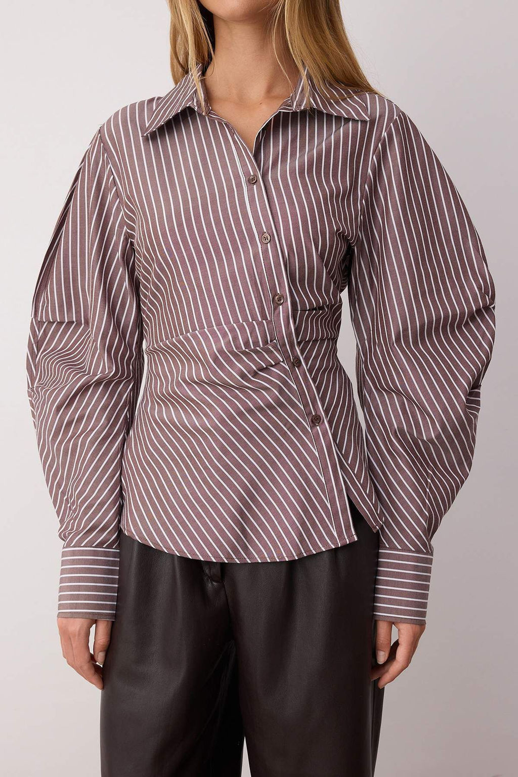 Trendyolmilla Ac?k Sar? Balon Kol Detayl? Bele Oturan Fitted Gomlek TWOSS25GO00155 фото 19