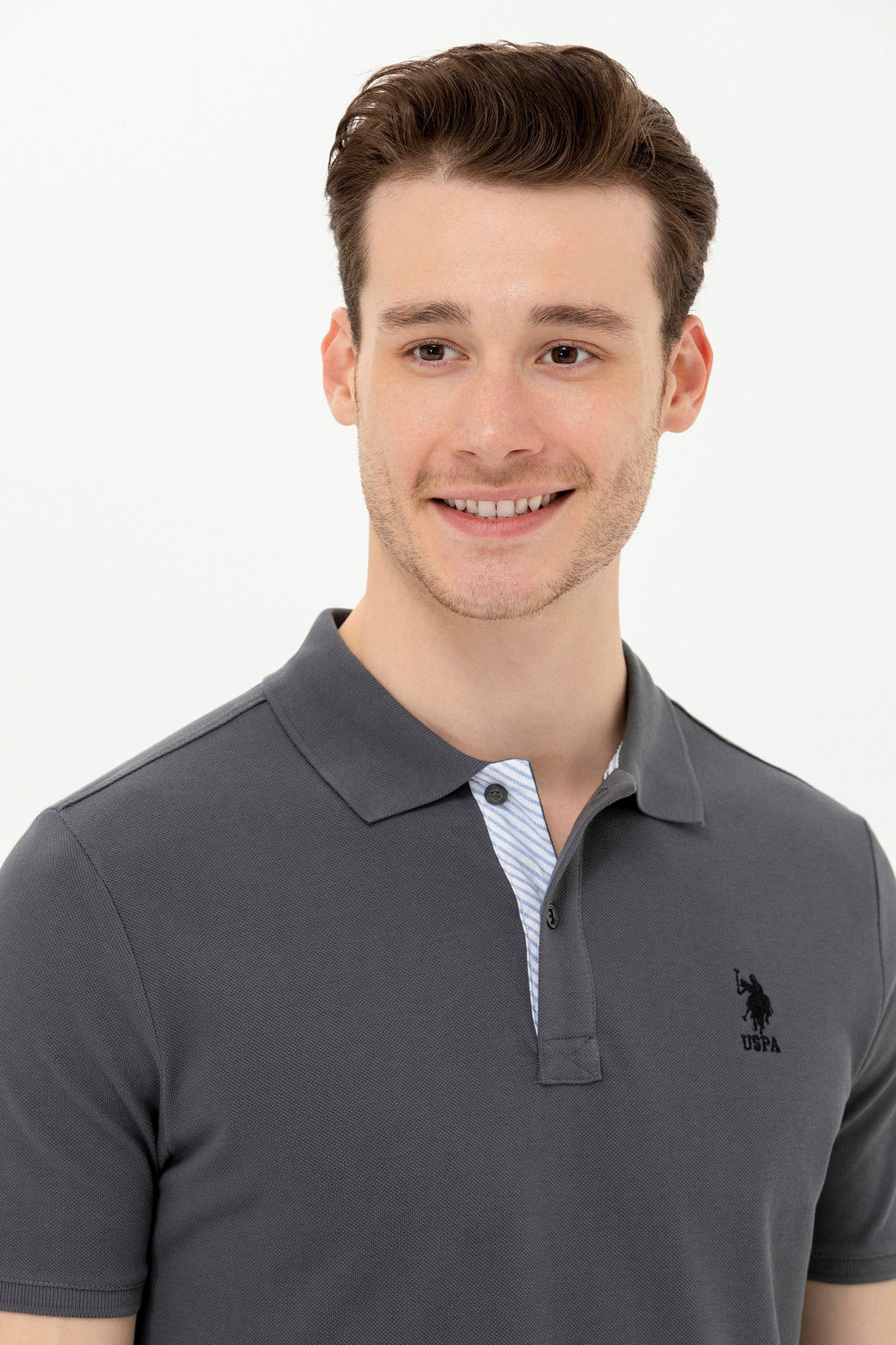 Мужская базовая футболка с воротником поло антрацитового цвета - U.s. polo assn фото 17