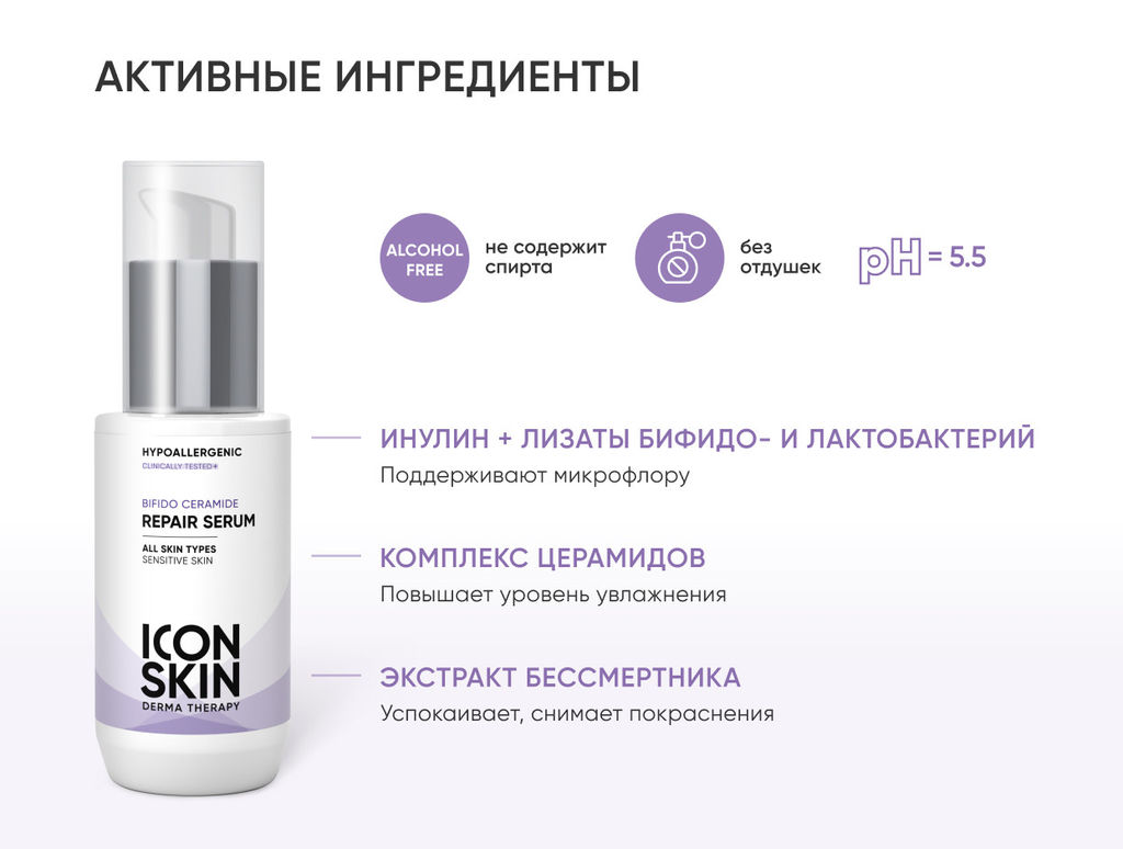 Восстанавливающая сыворотка для лица BIFIDO CERAMIDE, 30 мл - Icon skin фото 5