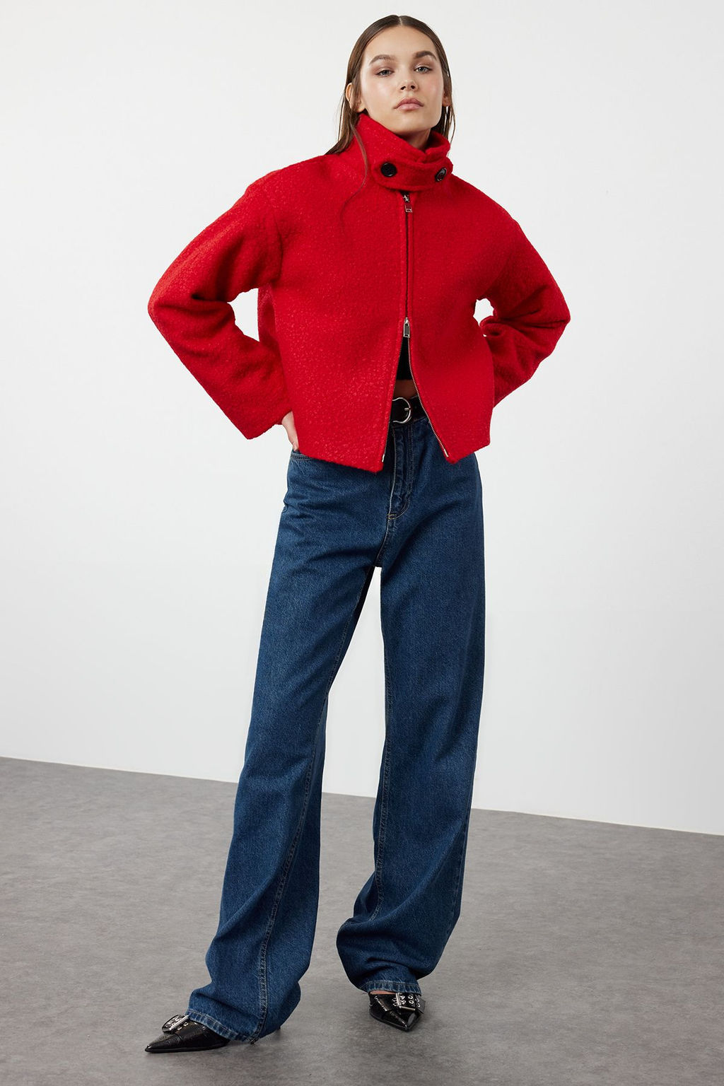 TRENDYOLMILLA K?rm?z? Yaka Detayl? Buklet Ince Ceket Mont TWOAW25MO00086 фото 10