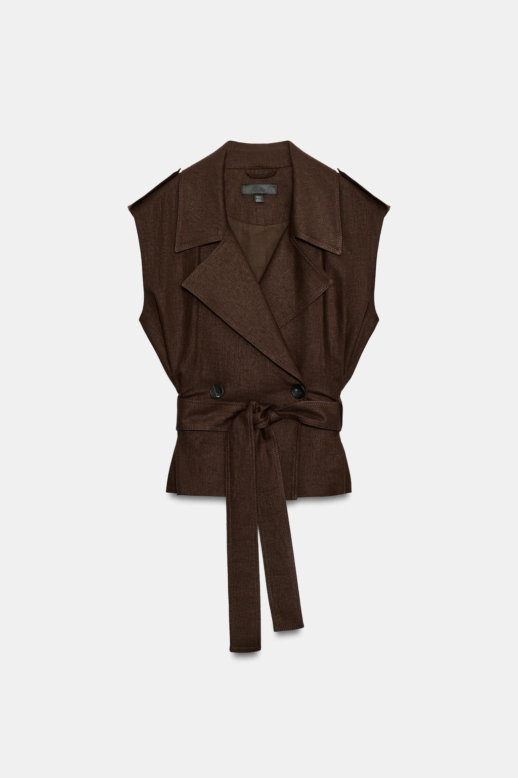 CHALECO CRUZADO CINTUR?N CON LINO / Marr?n chocolate - Zara фото 5