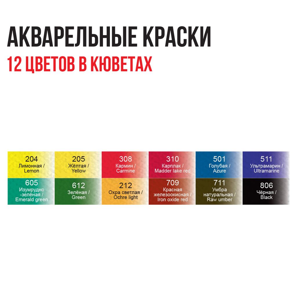 Краска акварель VISTA-ARTISTA художественная, набор в картонной упаковке VAWS-12 12 цв