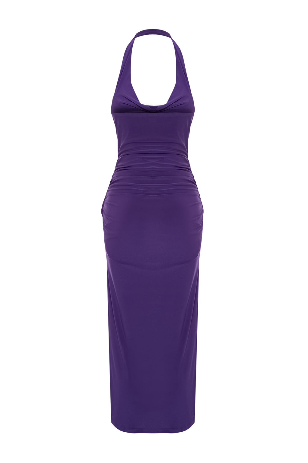 Mor Vucuda Oturan Degaje Yaka Orme S?k Abiye Elbise TPRSS24EL00015