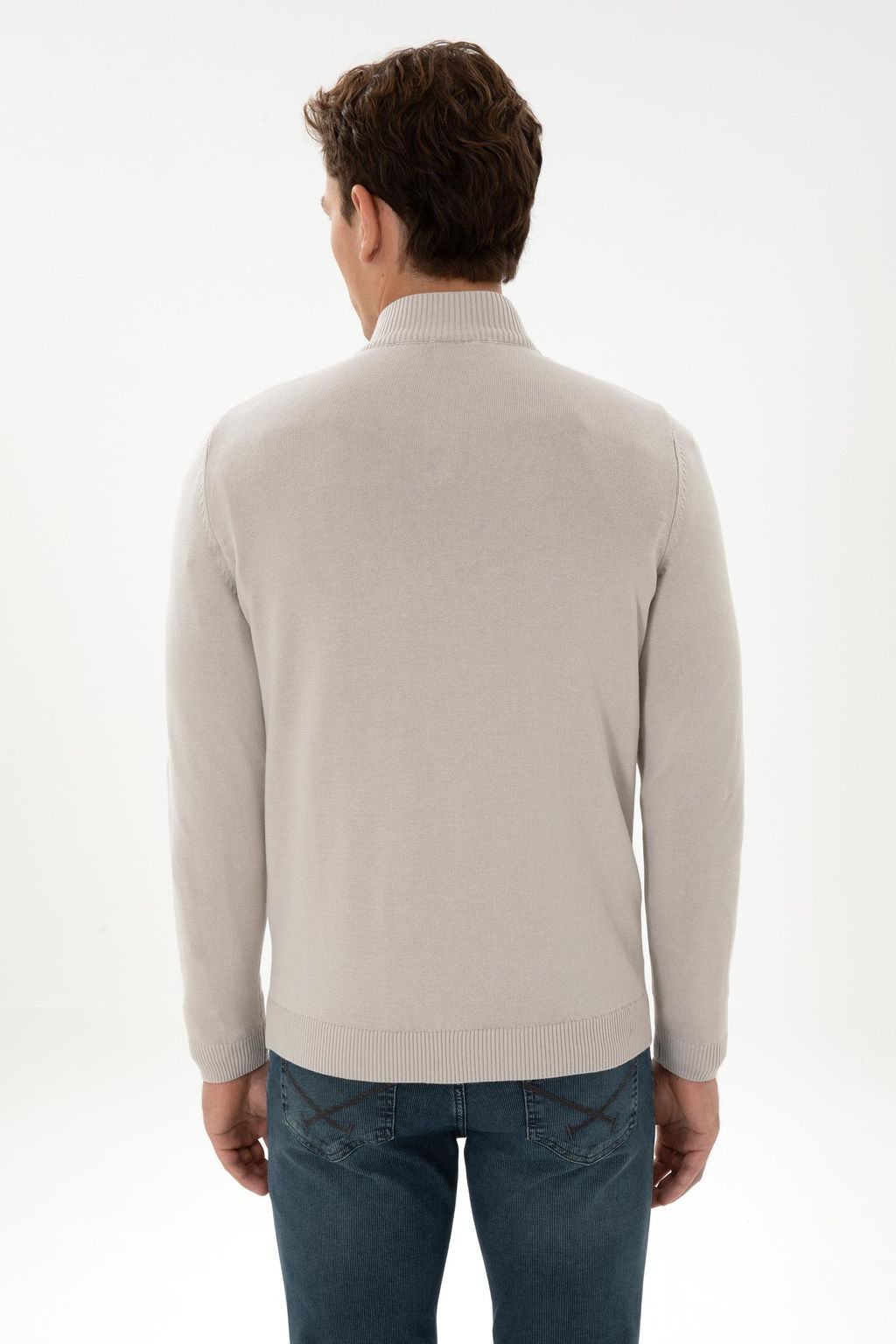 Erkek Slim Fit Yar_m Fermuarl_ Ta_ Kazak