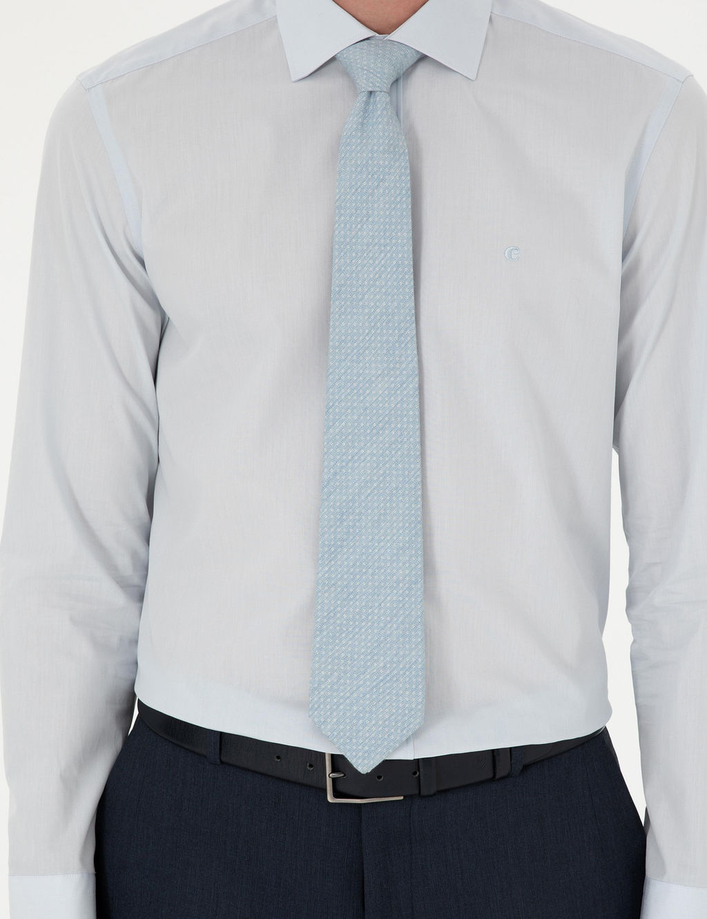 Голубая классическая хлопковая рубашка приталенного кроя - Cacharel фото 6