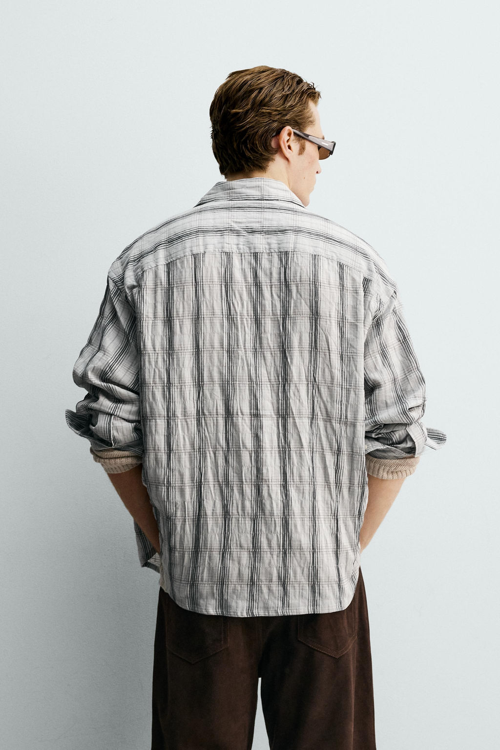 CAMISA RELAXED FIT CUADROS / Gris perla - Zara фото 3